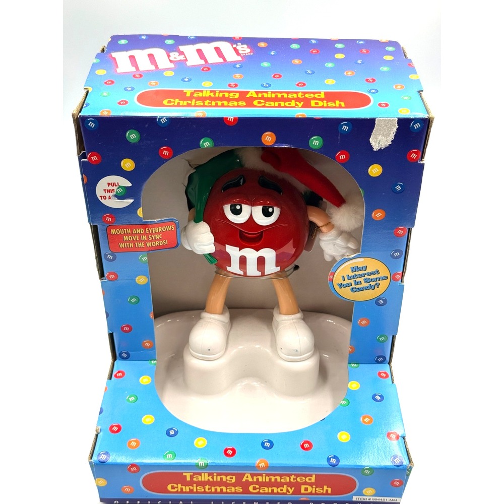 M&M's Talking Animated Christmas Candy Dish Red Character Vintage NEW